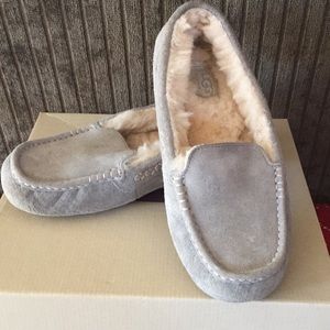 Ugg Gray Suede & Shearling Slippers Rubber Sole